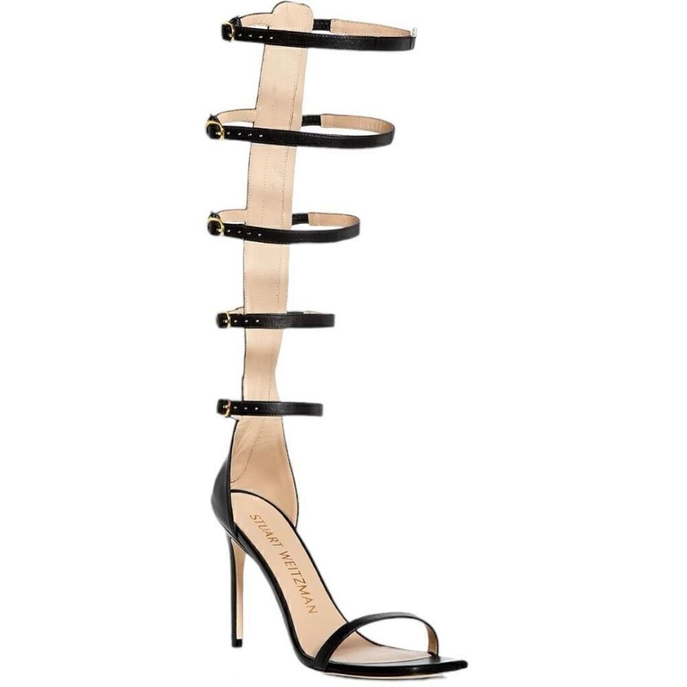 Stuart Weitzman Black Leather Nudistcurve 100 Gladiator Sandals Size 8.5